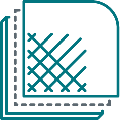 icon of 3 layers of material that make up composite material, top layer shows woven texture